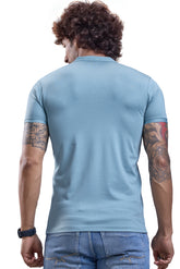 Powder Blue Mandarin Collar Graphic T-Shirt